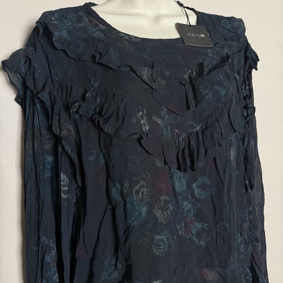 Joes Jeans Black Floral Talia Flowy Blouse, Large, NWT, Ruffles, Flared Hem - Picture 3 of 11